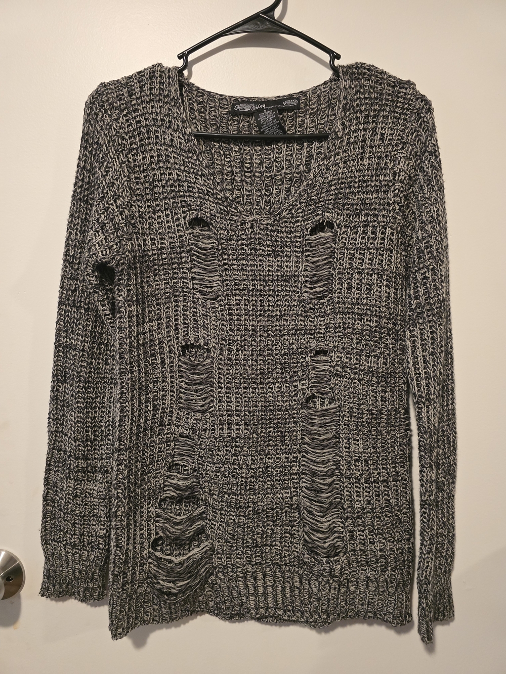 Ashley By 26 Distressed Grunge Emo Knit V-Neck Sweater